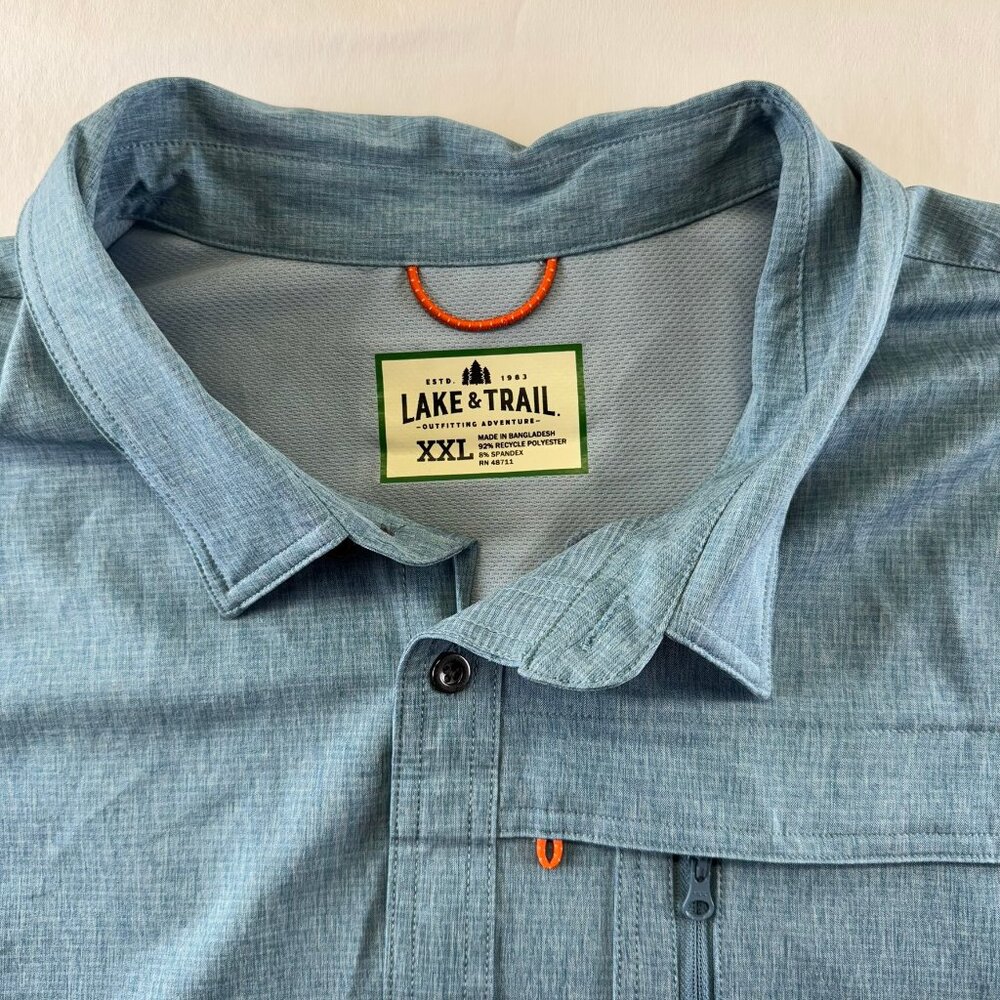 Lake & Trail Fishing Hiking Outdoor Button-Up Shirt XXL Roll-Tab Blue Vented